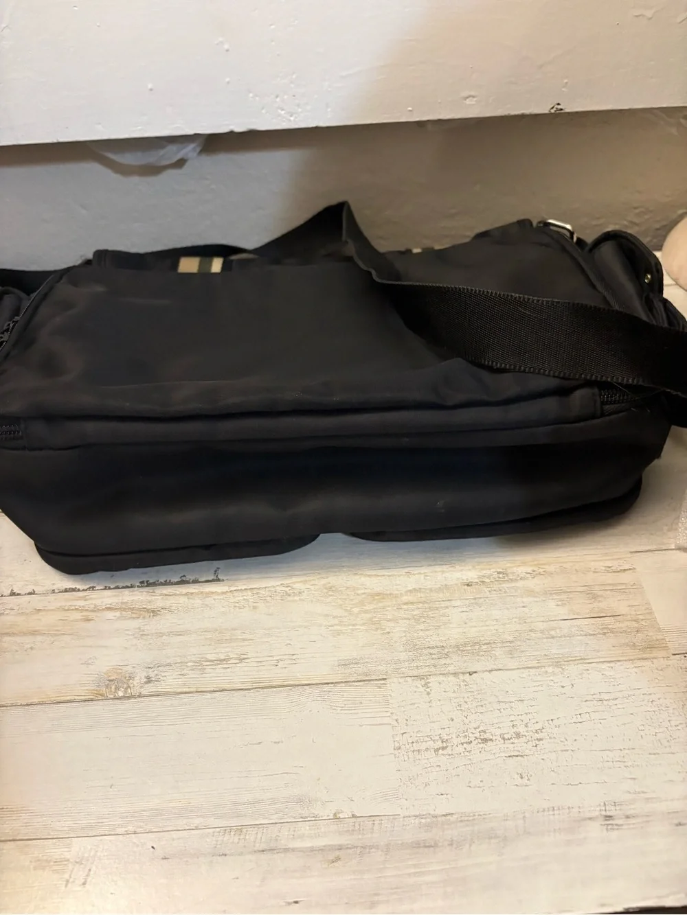 Rosetti Black Tote Messenger with Tan and Cream Stripes